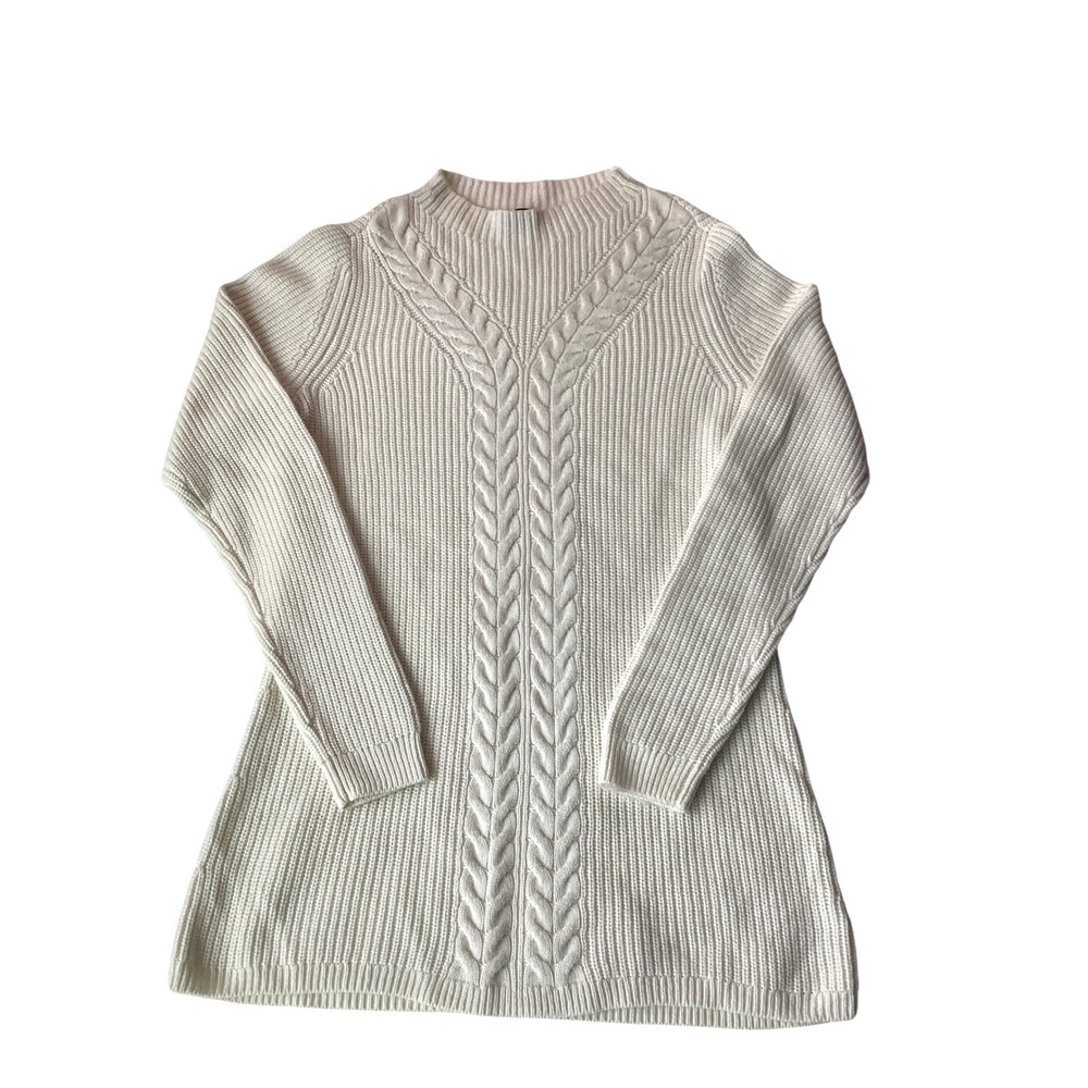 Talbots Ivory Cable Knit Sweater Small Wool Blend Ribbed Pullover Classic Fit